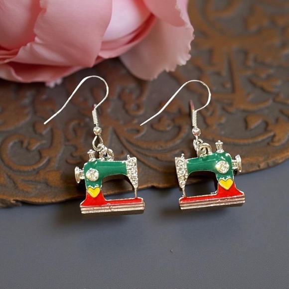 Colorful Sewing Machine Earrings - Enamel over Stainless Steel - Picture 1 of 4